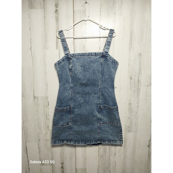 Aeropostale Women's Denim Mini Dress Blue XL Sleeveless Square Neck Back Zip - Picture 1 of 5